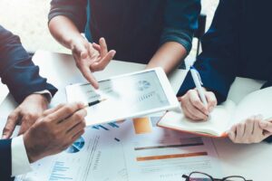 Image of business meeting over table