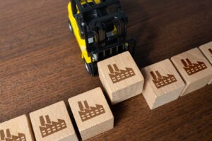 Forklift picking up block