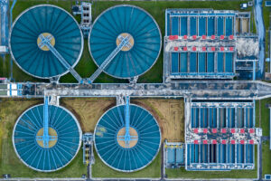 Overhead view of a water treatment plant