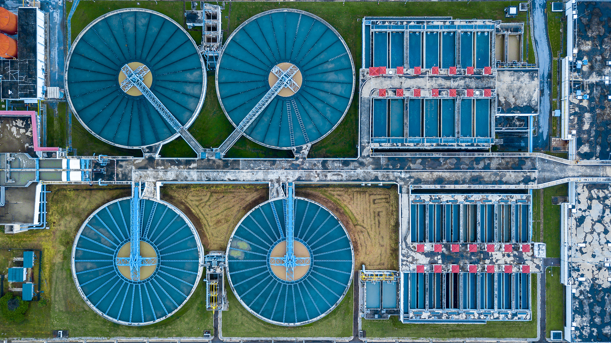 Overhead view of a water treatment plant