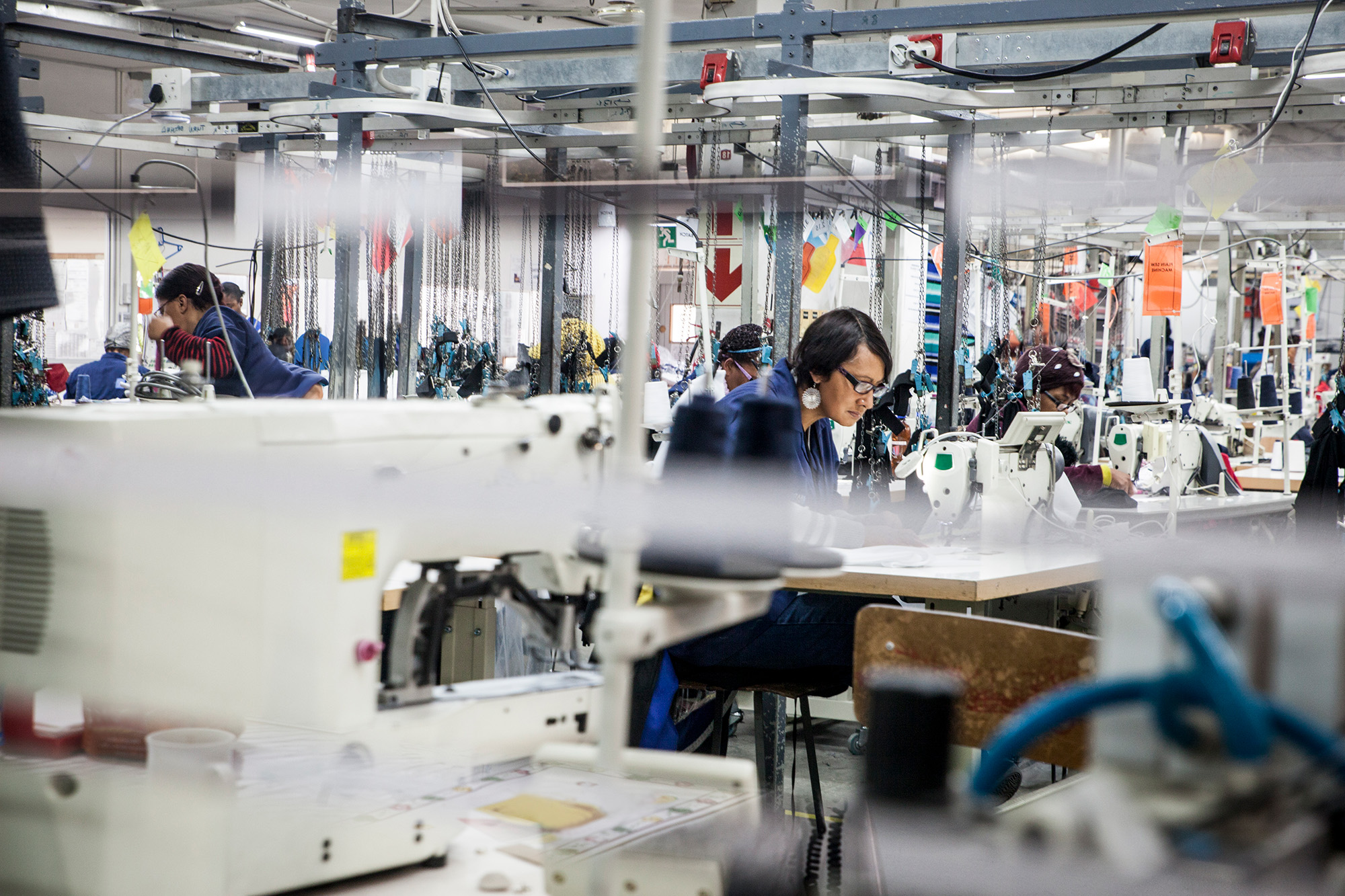 Seamstresses working in a garment-making facility