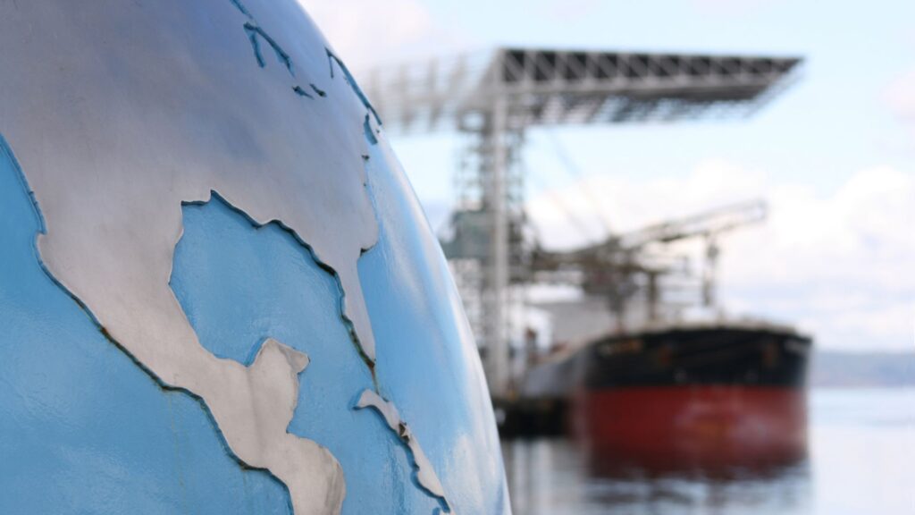 A global freighter at dock