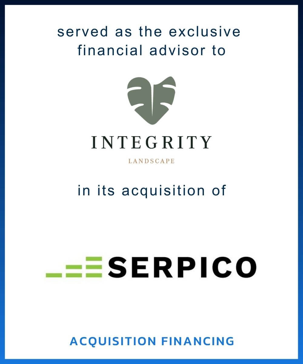 Graphic text: exclusive financial advisor to Integrity in its acquisition