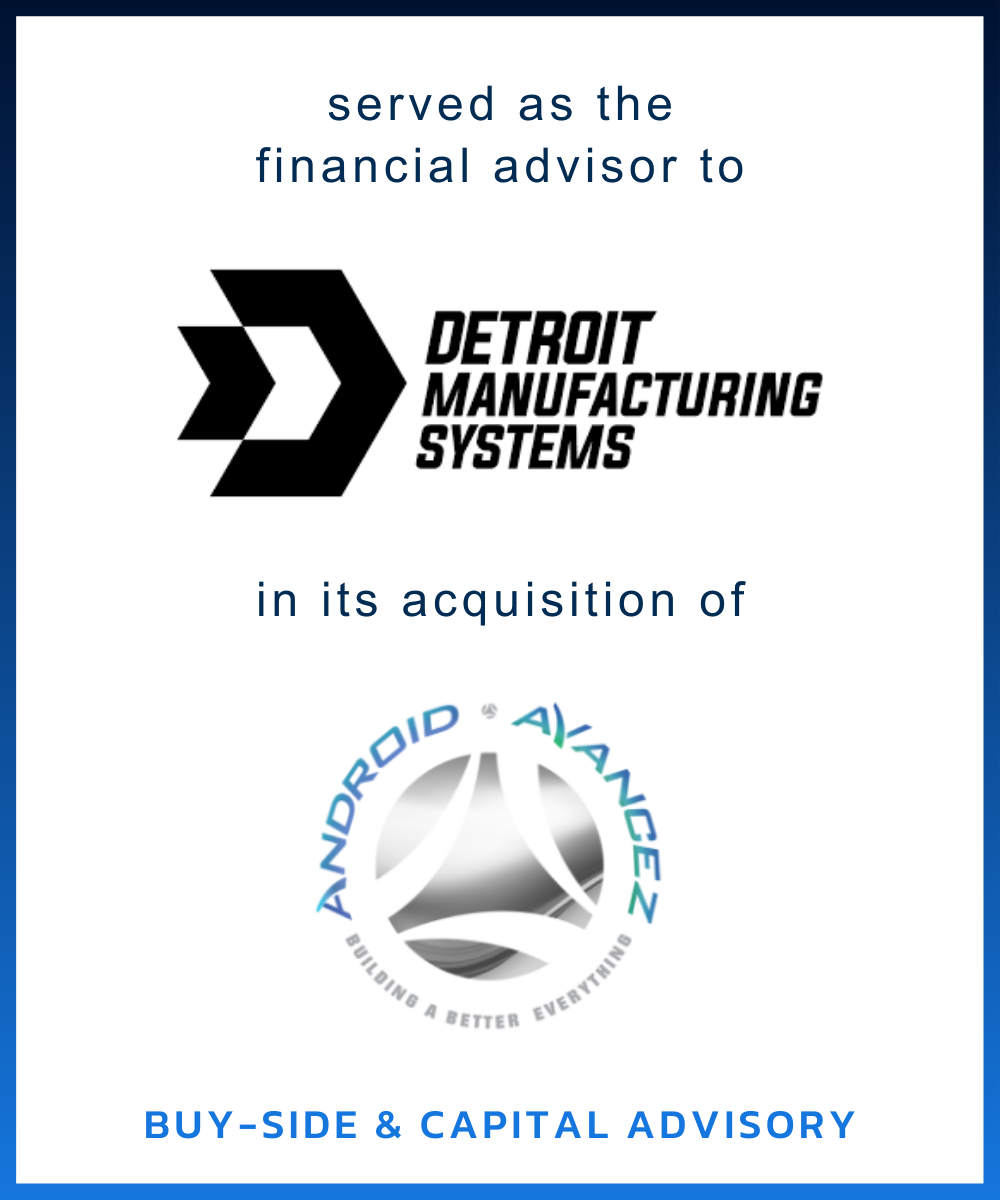 Graphic text: Palm Tree served as the financial advisor to Detroit Manufacturing Systems in its acquisition of Avancez.